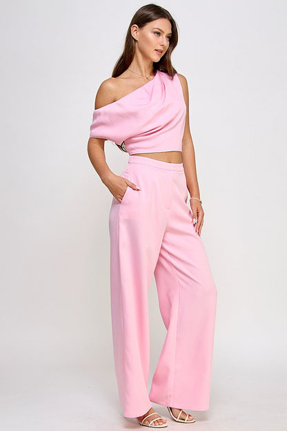 2pc set- off the shoulder top & wide leg pants