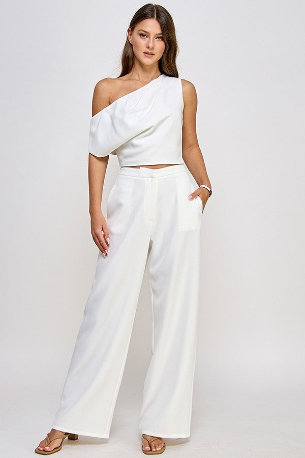 2pc set- off the shoulder top & wide leg pants