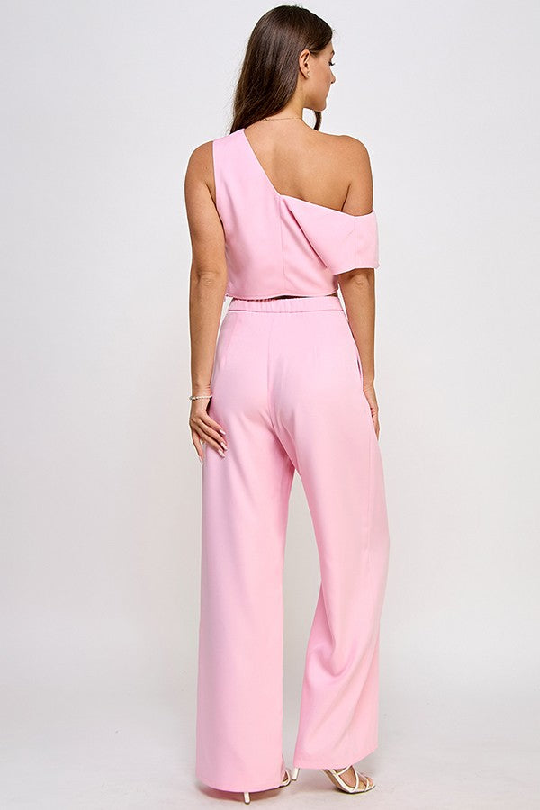 2pc set- off the shoulder top & wide leg pants