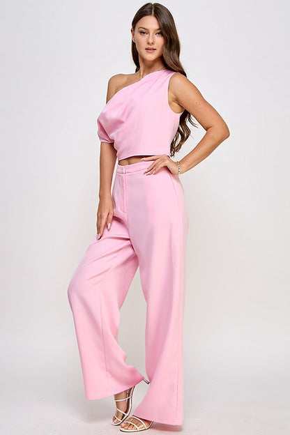 2pc set- off the shoulder top & wide leg pants