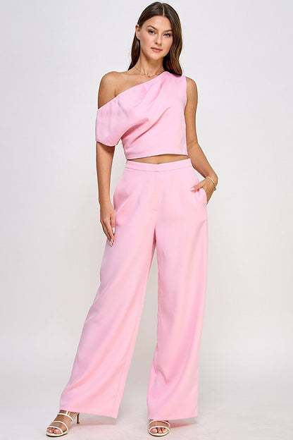 2pc set- off the shoulder top & wide leg pants