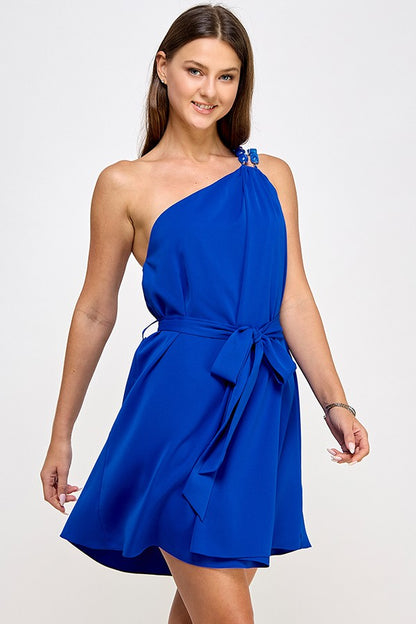 stone strap one shoulder dress