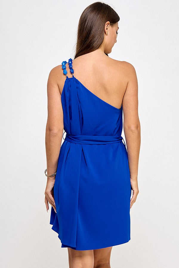 stone strap one shoulder dress