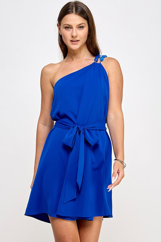 stone strap one shoulder dress