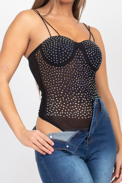 double strap rhinestone bodysuit