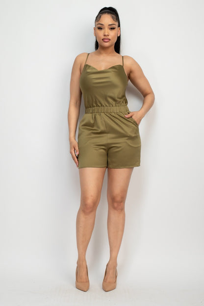 Cowl Neck Satin Romper