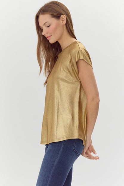 metallic short sleeve knit tee