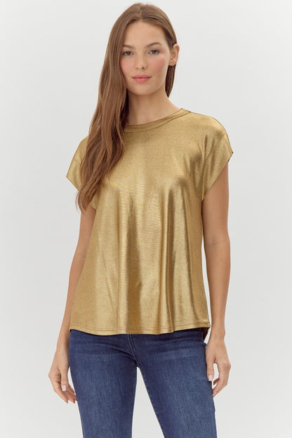 metallic short sleeve knit tee