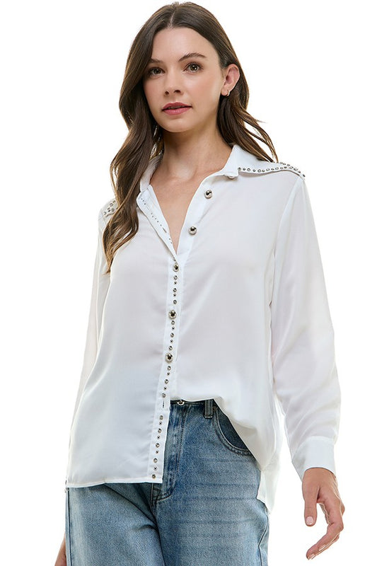 rhinestone studded button up shirt