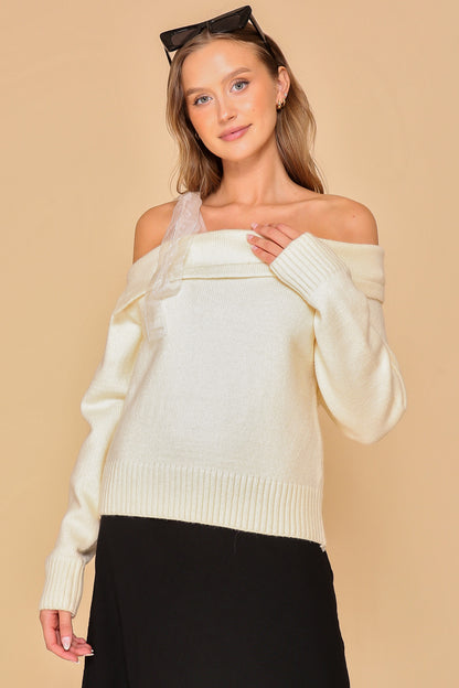 shoulder ribbon off the shoulder sweater