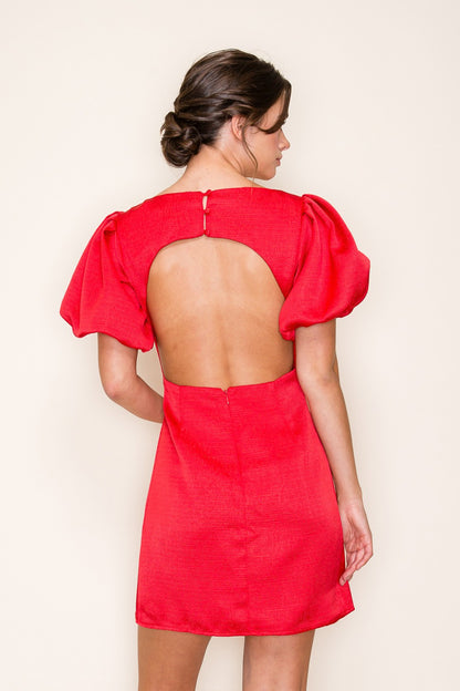 puff sleeve open back dress