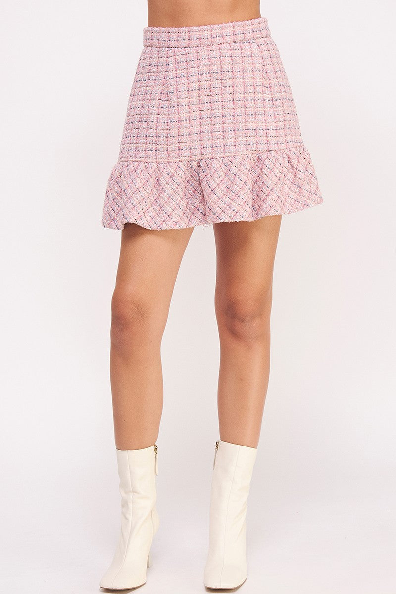 ruffle hem tweed mini skirt