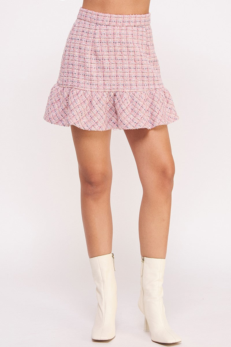 ruffle hem tweed mini skirt