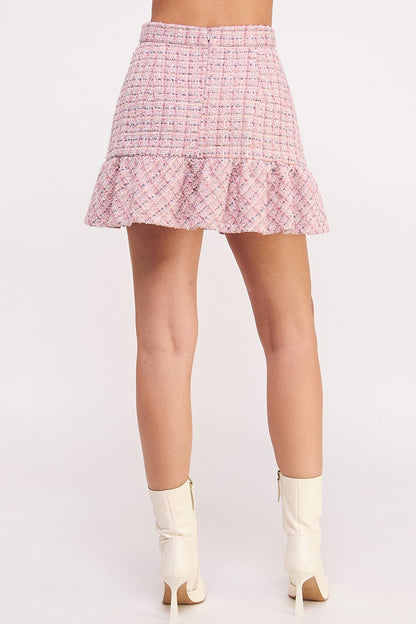 ruffle hem tweed mini skirt