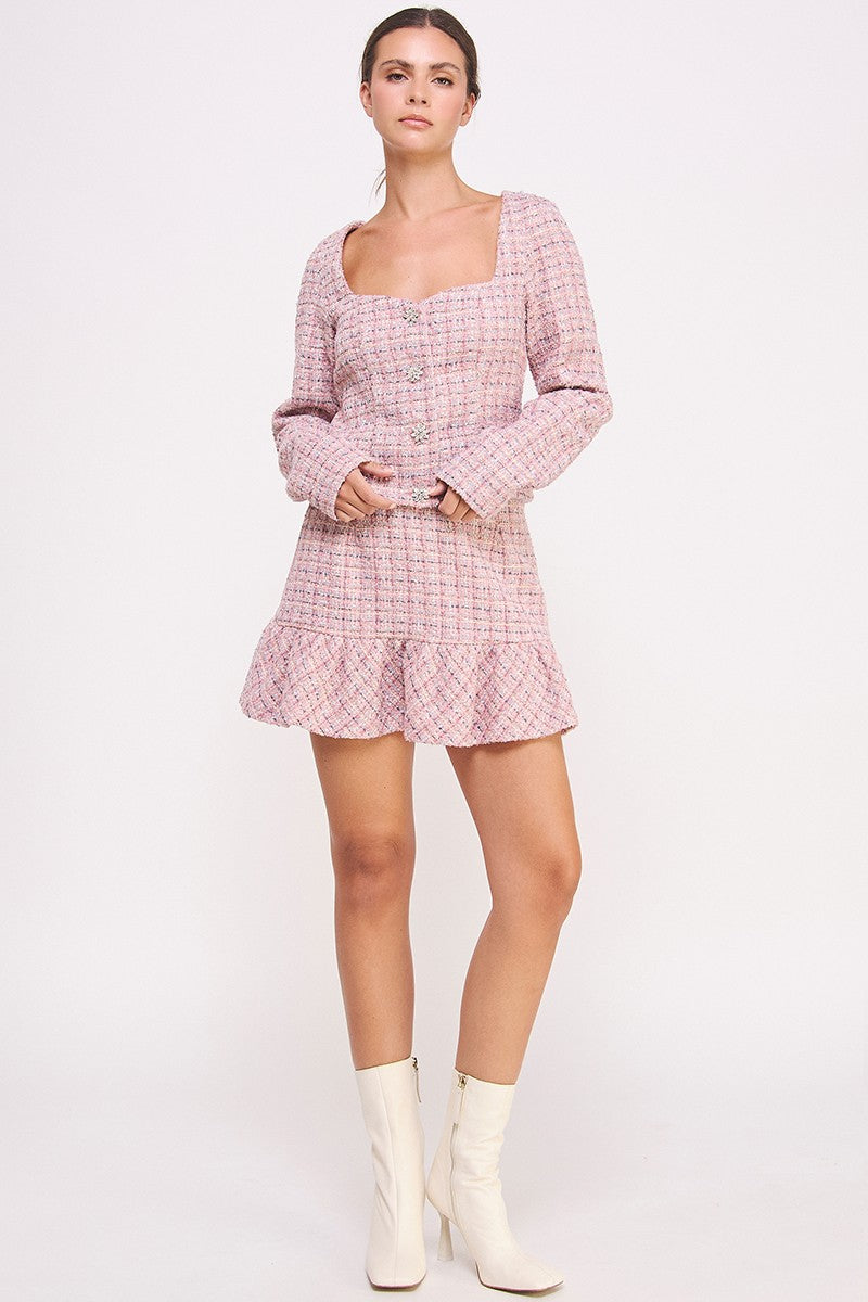 ruffle hem tweed mini skirt