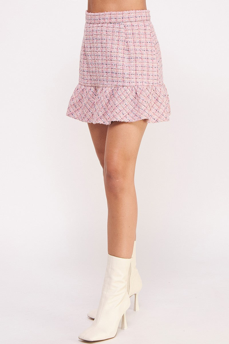 ruffle hem tweed mini skirt