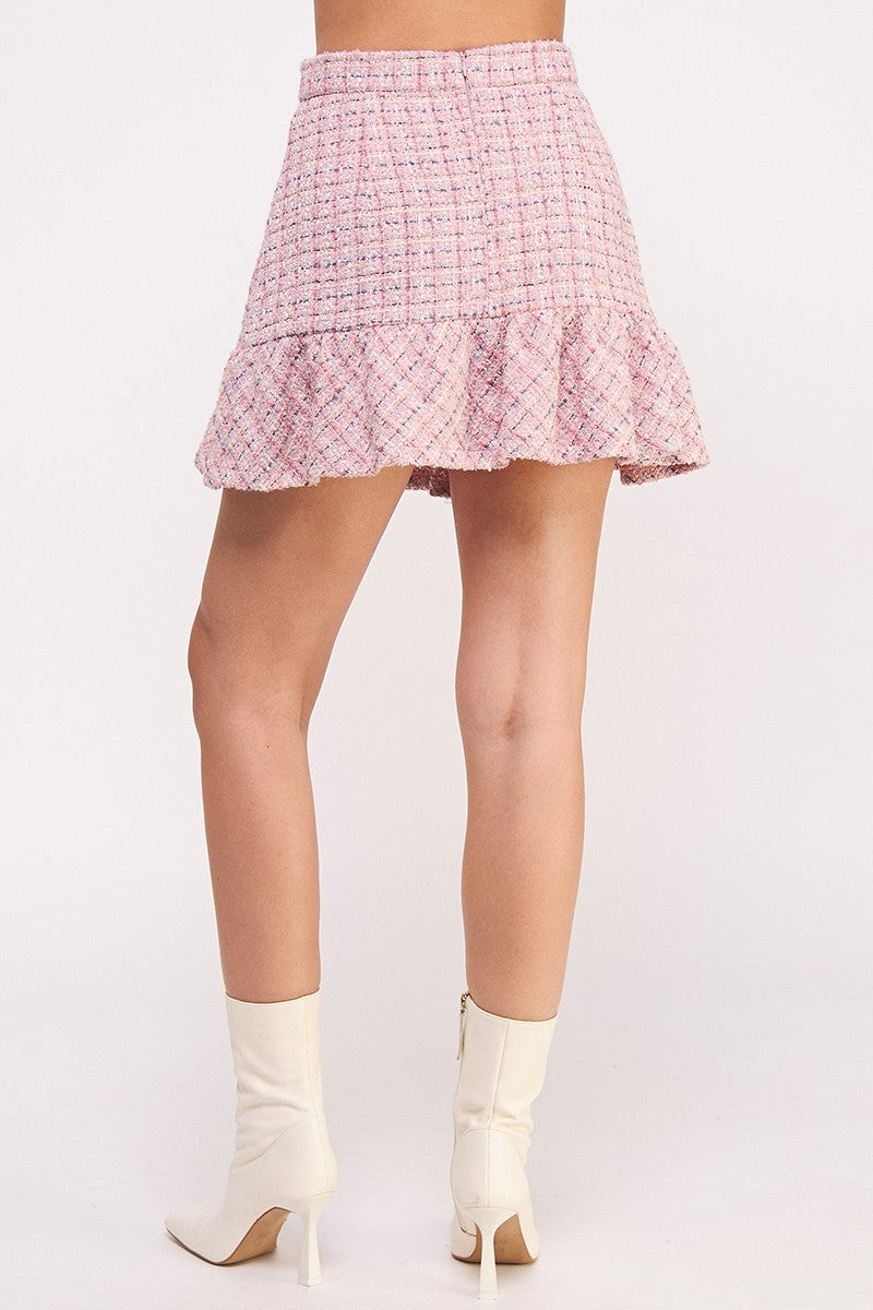 ruffle hem tweed mini skirt