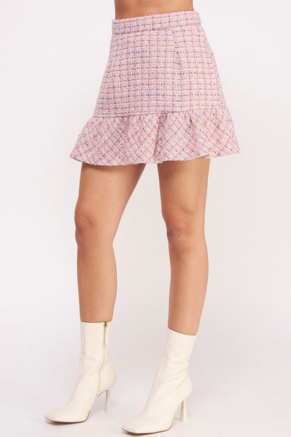 ruffle hem tweed mini skirt