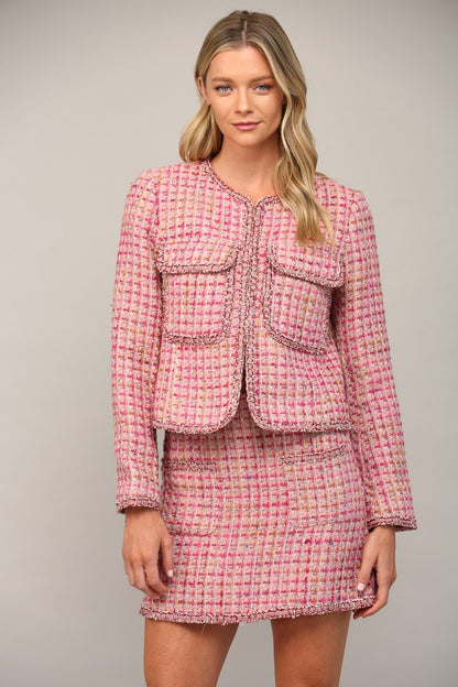 patch pocket tweed blazer