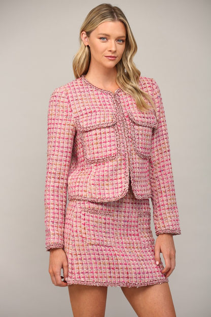 patch pocket tweed blazer