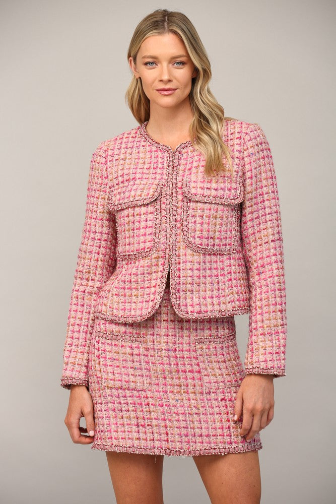 patch pocket tweed blazer