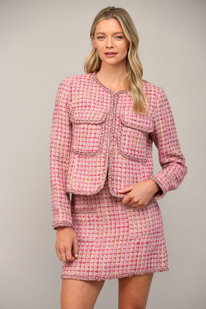 patch pocket tweed blazer