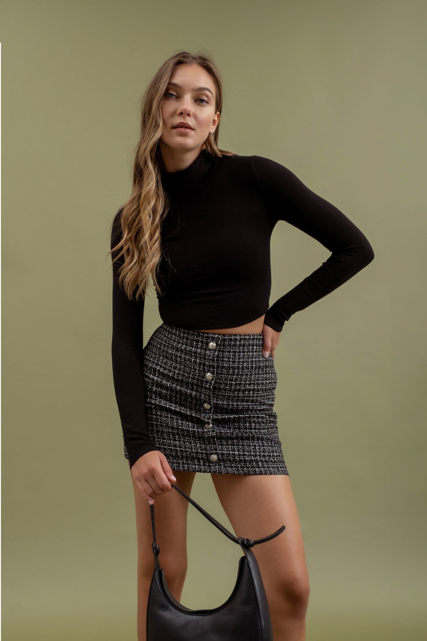 tweed button down mini skirt