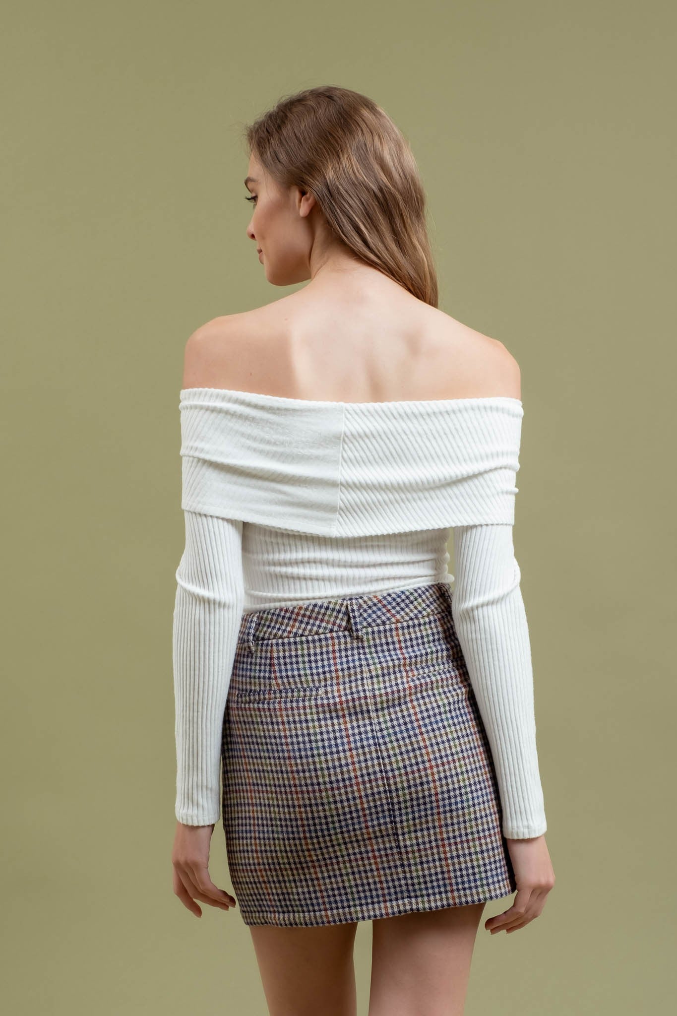 fold over off the shoulder ribbed knit top