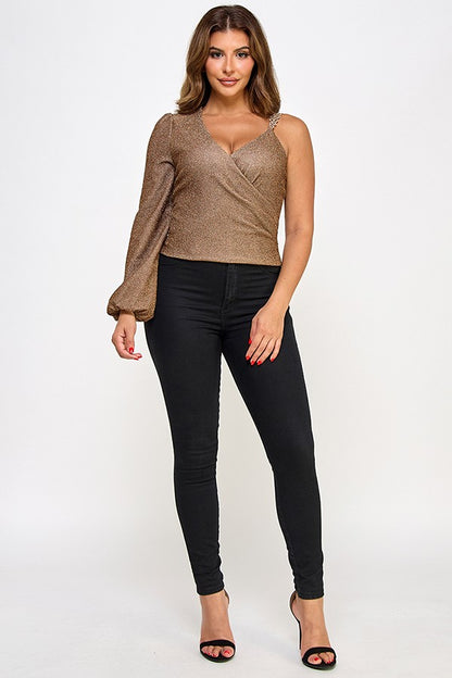 Chain Strap Lurex One Sleeve Top