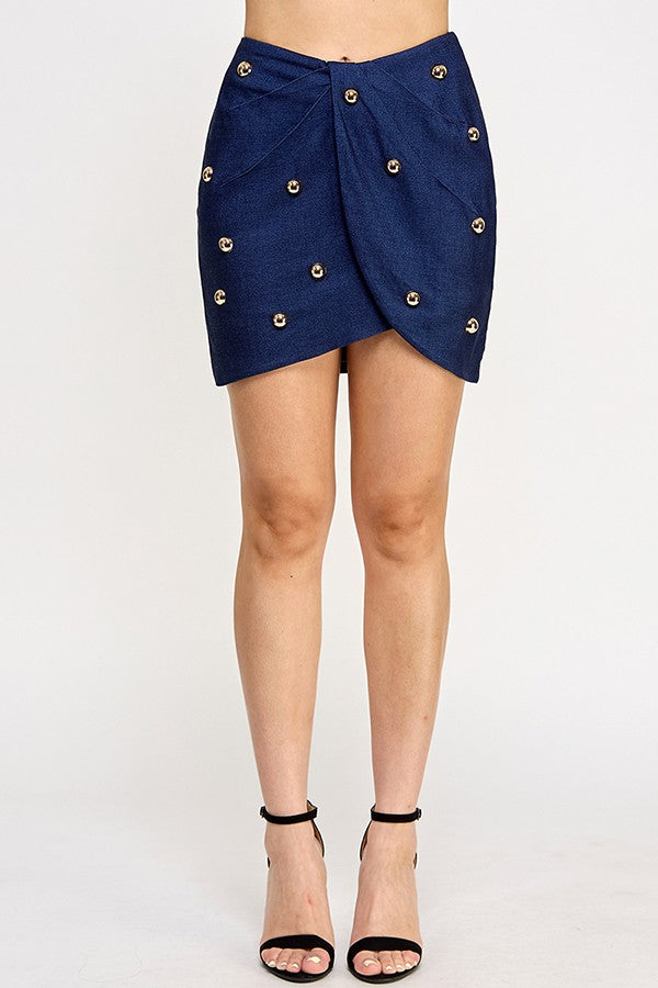 Gold Ball Pleated Detail Mini Skirt