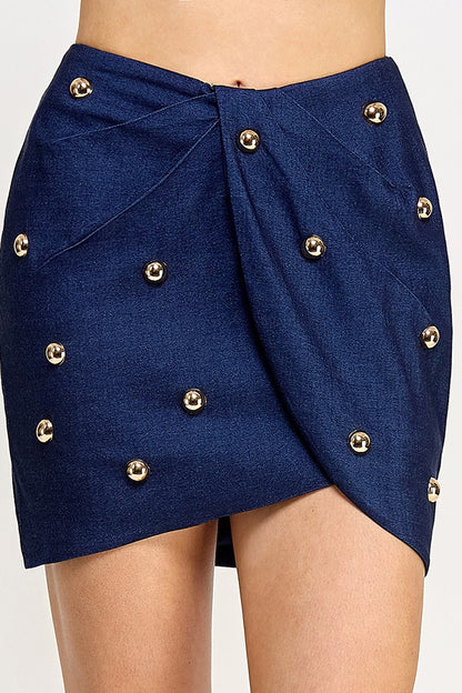 Gold Ball Pleated Detail Mini Skirt