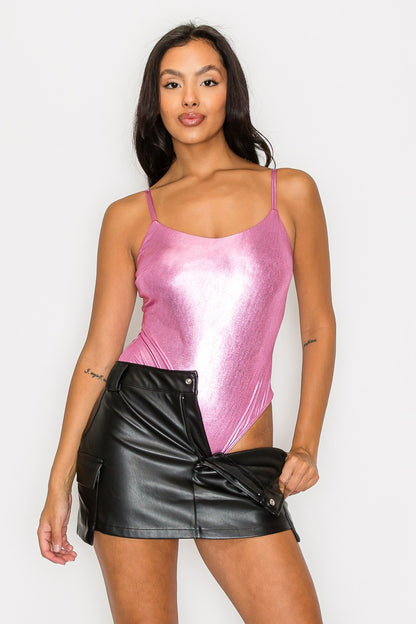 Metallic Foil Scoop Neck Tank Bodysuit