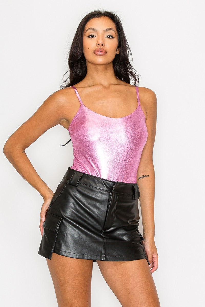 Metallic Foil Scoop Neck Tank Bodysuit