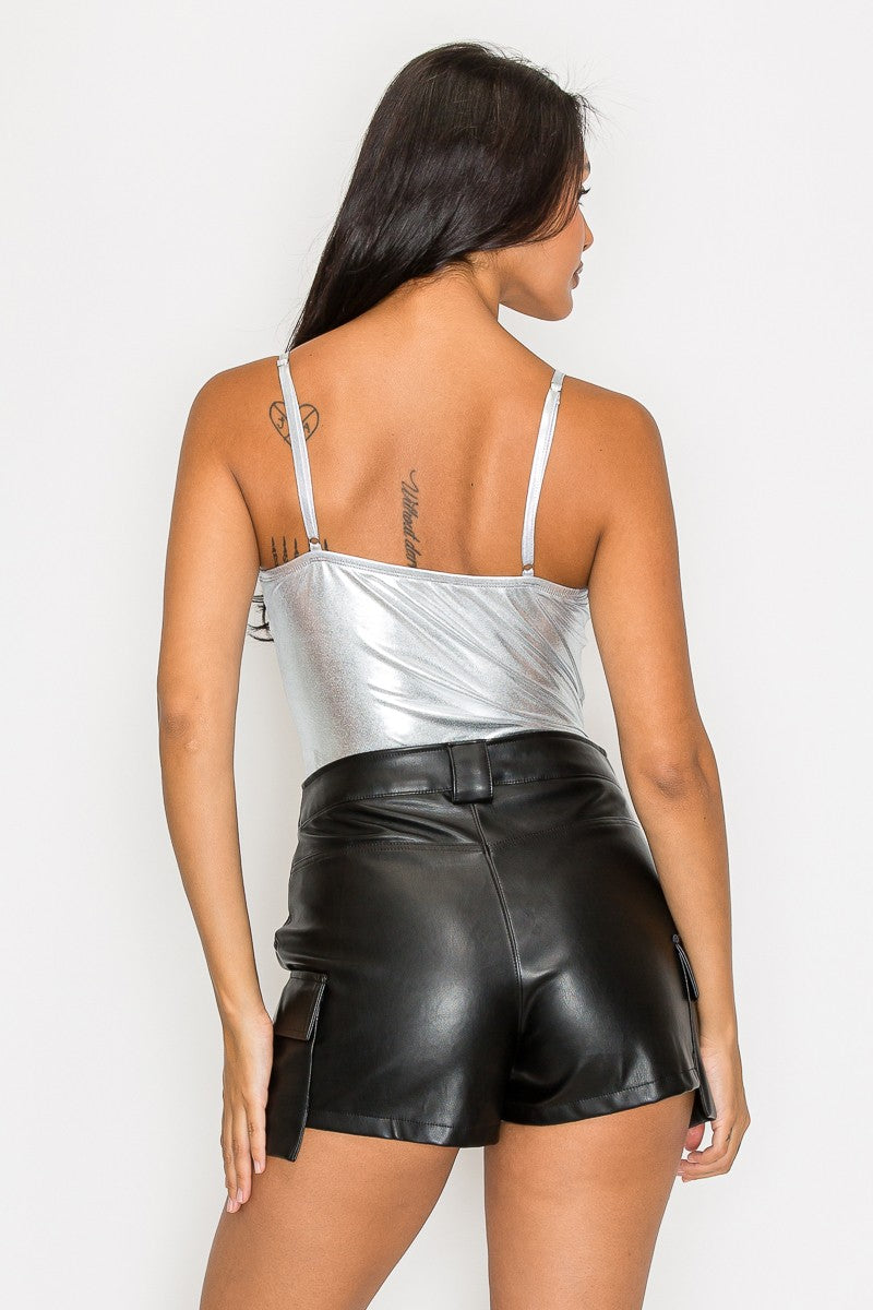 Metallic Foil Scoop Neck Tank Bodysuit