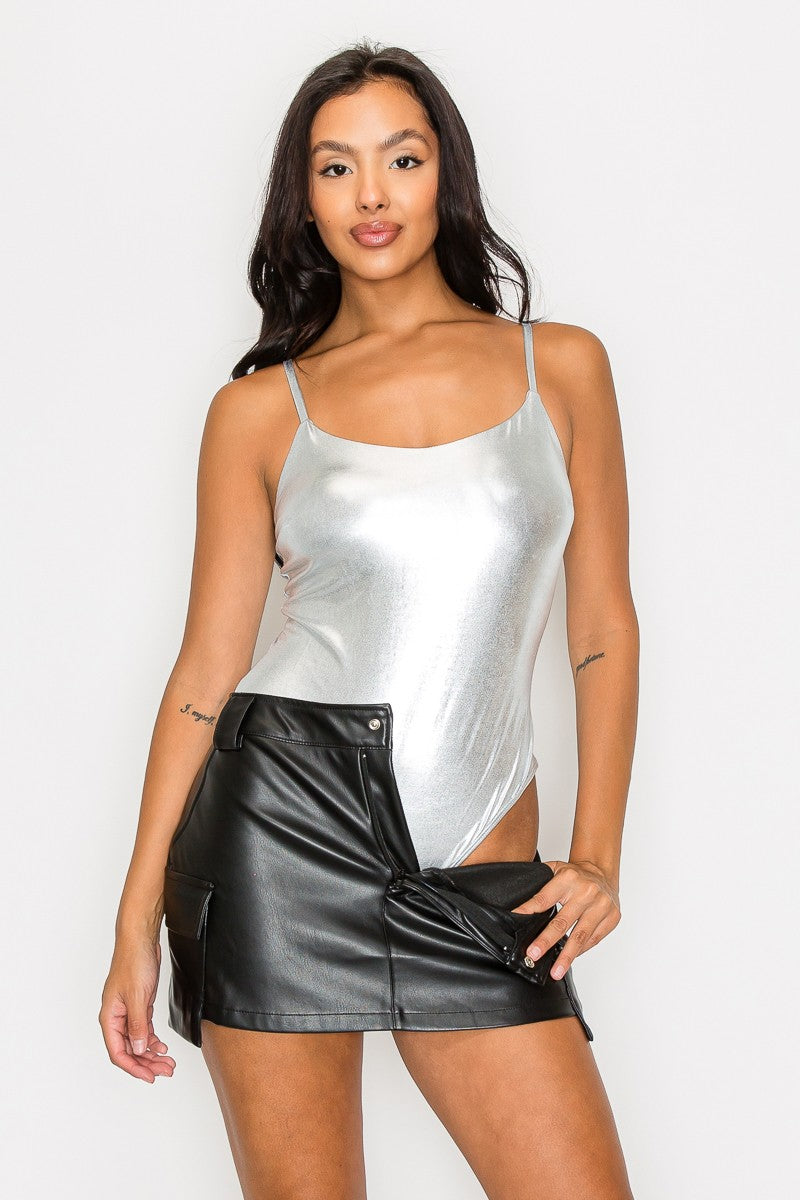 Metallic Foil Scoop Neck Tank Bodysuit