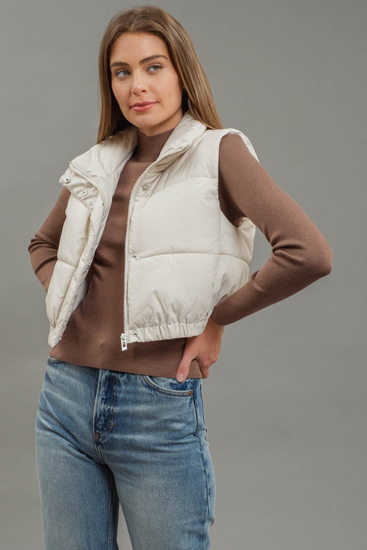 cropped zip up puffer vest