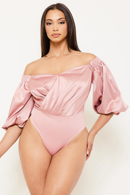 satin surplice off the shoulder bodysuit