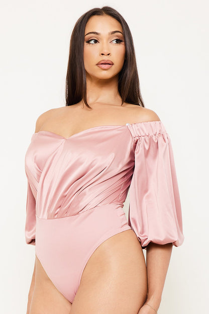 satin surplice off the shoulder bodysuit