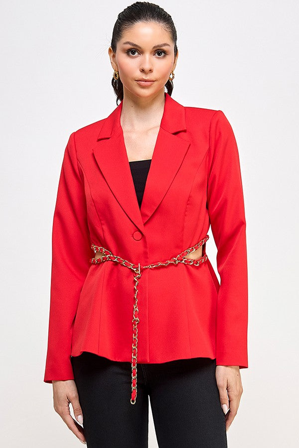 Chain Trim Waist Cutout Blazer