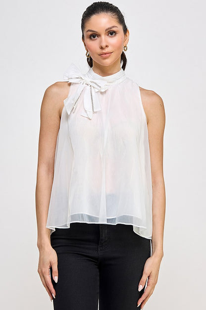 Sequin Bow Sleeveless Top