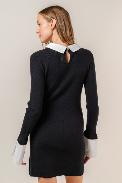 contrast collar & cuffs knit dress