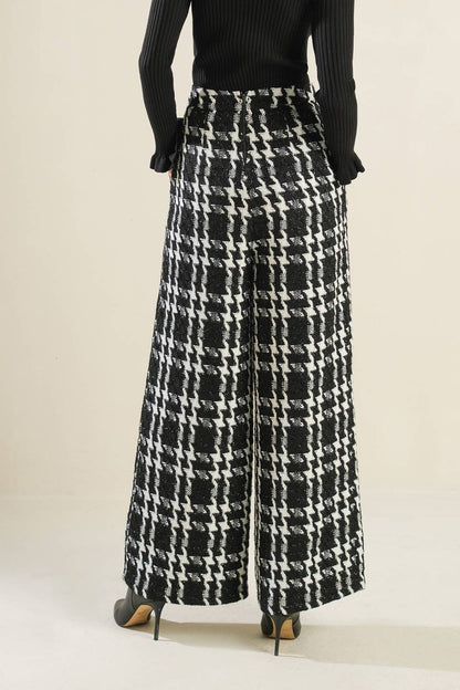 lurex plaid tweed wide leg pants