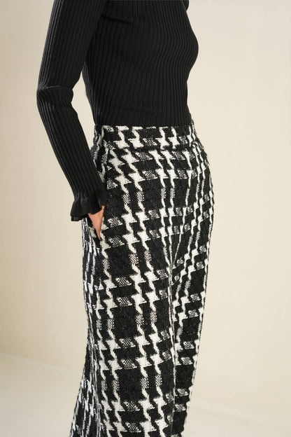 lurex plaid tweed wide leg pants