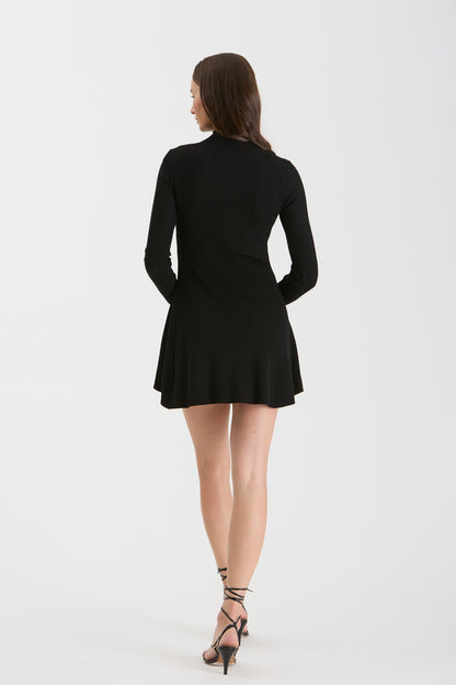 knit mock neck flare mini dress