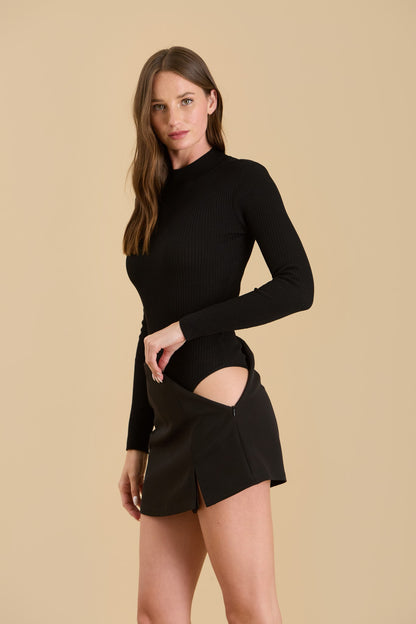 mock neck ribbed long sleeve bodysuit