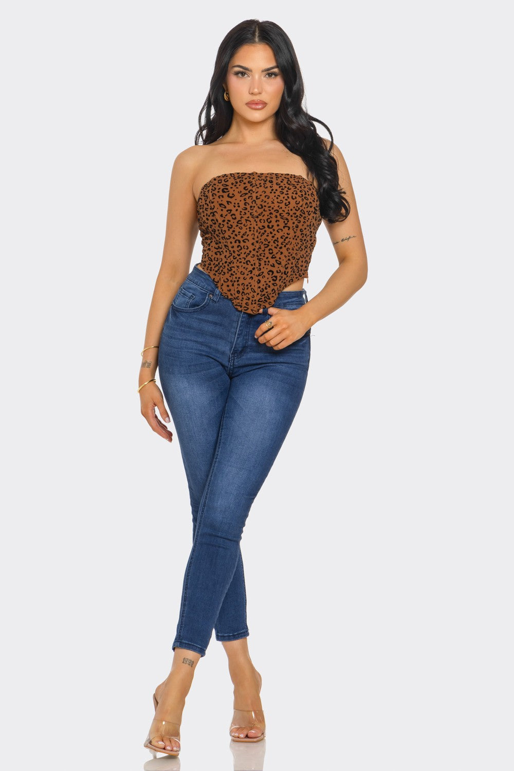 leopard strapless corset top