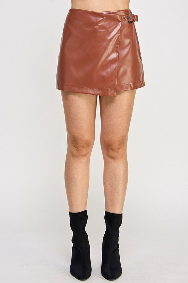 faux leather wrap skort