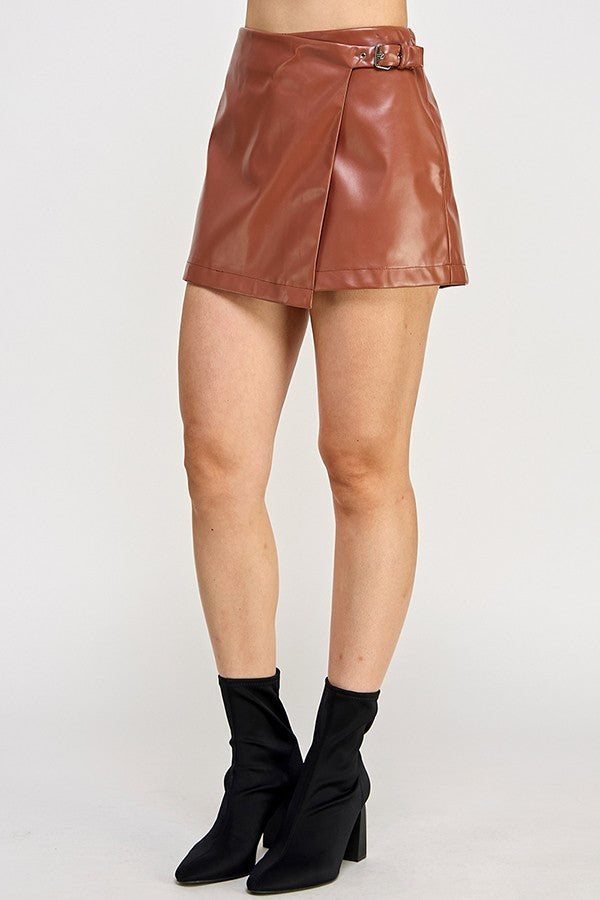 faux leather wrap skort