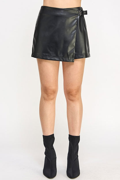 faux leather wrap skort