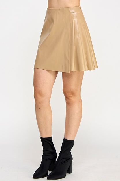 side pleated faux leather mini skirt